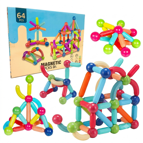 Varillas magnéticas de construcción 64 piezas